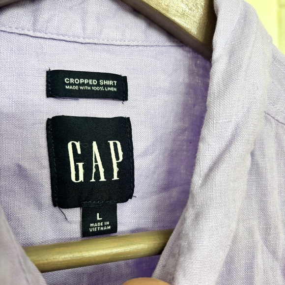 GAP Purple Lavender Oversized 100% Linen Cropped Button Down Large Y2K Oversized - Picture 6 of 12